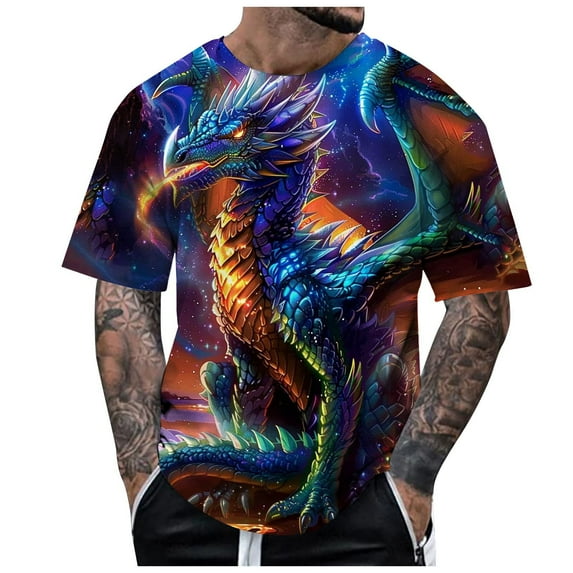 RATTOYY Male Athletic Running T-Shirts Male Dragon T Shirt Summer Short Sleeve Shirt Top Animal Themed Shirt Graphic Shirt Mens Trendy Streetwear