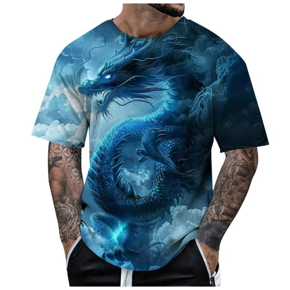 RATTOYY Male Oversize T-Shirt Male Dragon T Shirt Summer Short Sleeve Shirt Top Animal Themed Shirt Graphic Shirt Mens Popular Tshirts