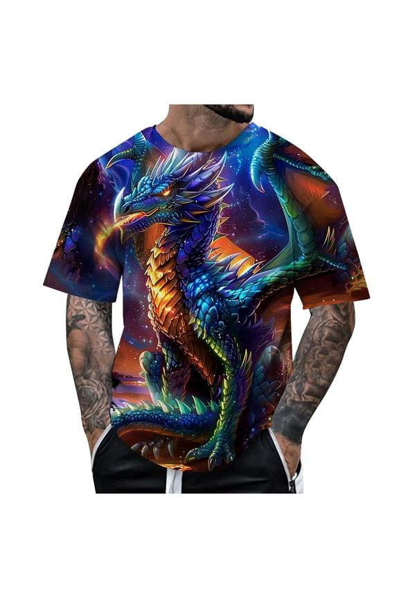 Male Oversize T-Shirt Male Dragon T Shirt Summer Short Sleeve Shirt Top Animal Themed Shirt Graphic Shirt Mens Popular Tshirts