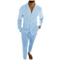 thumbnail image 1 of RATTOYY Men'S Clothes Sets Trendy Imitation Cotton Linen Solid Color Large Size Long Sleeve Pocket Shirt Trousers Male Clothes Sets Vacation Cute Basic Dailywear, 1 of 6