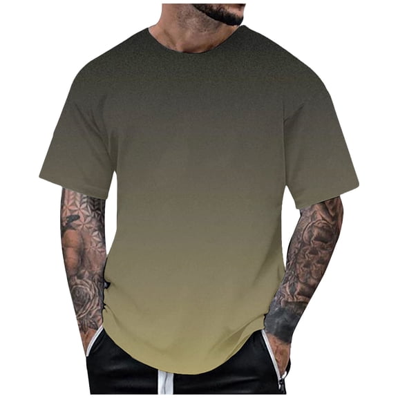 RATTOYY Men's Athletic Workout Shirts Men's Summer Casual Sports T Shirt Fashion Lapel Simple Gradient Short Sleeved Round Neck T Shirt Men Style Mens Summer Outwear