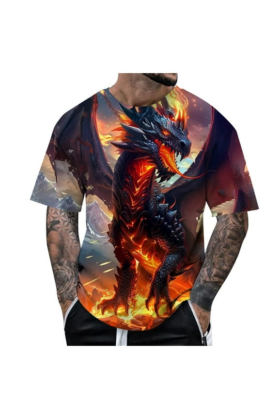 Mens Basic Tee Male Dragon T Shirt Summer Short Sleeve Shirt Top Animal Themed Shirt Graphic Shirt Mens Funny T Shirts