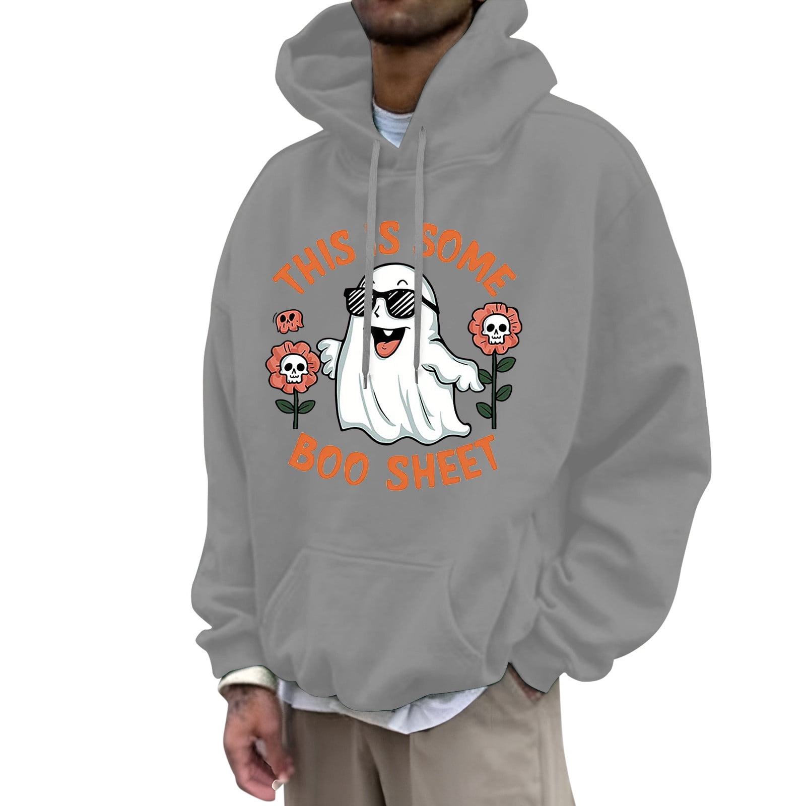 RATTOYY Mens Halloween Hoodies Y2K Lovely Cute Ghost Print Long Sleeve