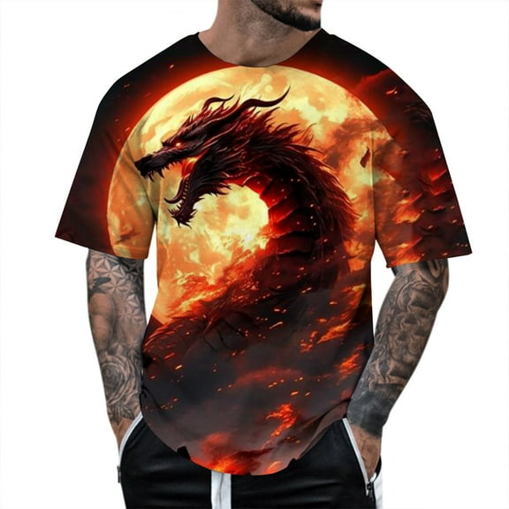 RATTOYY Mens Muscle Slim T Shirts Men's Dragon Print T Shirt Summer Short Sleeve Top Animal Themed Shirt Graphic Shirt Mens Formal Outwear