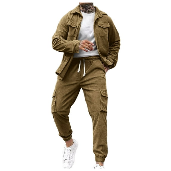 RATTOYY Mens Stylish Sweatsuits Sportswear Workwear Trousers Texture Solid Color Jacket Slim Male Comfortable Soft Travel Trendy Oufits