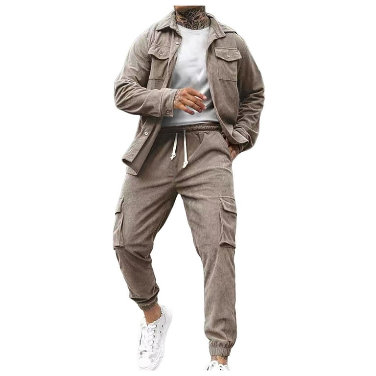 RATTOYY Mens Stylish Sweatsuits Sportswear Workwear Trousers Texture Solid Color Jacket Slim Male Comfy Chic Handsome Dreesy Fancy Sets Walmart