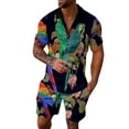 thumbnail image 1 of RATTOYY Mens Two Piece Sets Stylish Parrot Printing Zip Drawstring Lapel Shirt Shorts Outfits Male Fashion Casual Comfy Soft Sportwear, 1 of 6