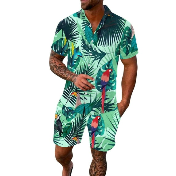 RATTOYY Sets For Men Clothing Two Piece Spring Summer Sports Hawaii Beach Style Flower Print Short Sleeve Shirt Pants Sets Male Comfy Chic Handsome Dreesy Fancy Sets