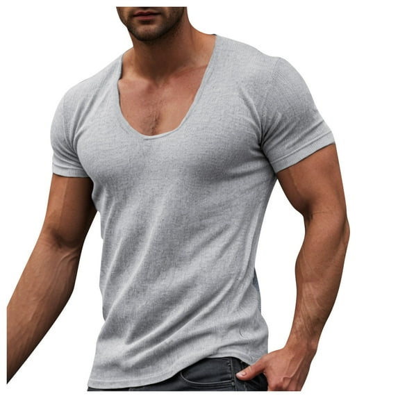 RATTOYY T-Shirts For Men Muscle Fit Dress Shirts Stretch Athletic Slim Fit Short Sleeve Mens Summer T Shirts