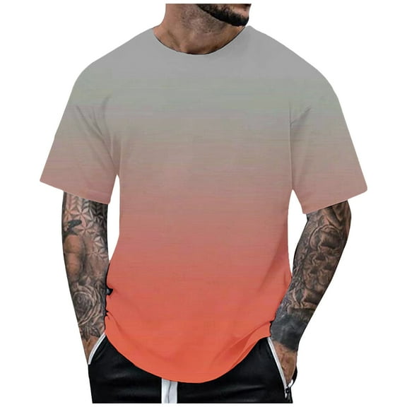 RATTOYY T-Shirts For Men's Summer Casual Sports T Shirt Fashion Lapel Simple Gradient Short Sleeved Round Neck T Shirt Men Style Mens Summer T Shirts