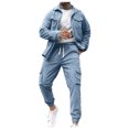 thumbnail image 1 of RATTOYY Two Piece Outfits For Men Casual Sportswear Workwear Trousers Texture Solid Color Jacket Slim Male Comfortable Soft Travel Trendy Oufits, 1 of 5