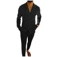 thumbnail image 1 of RATTOYY Two Piece Outfits For Men Casual Imitation Cotton Linen Solid Color Large Size Long Sleeve Pocket Shirt Trousers Male Handsome Vintage Tracksuits Leisure Streetwear, 1 of 5