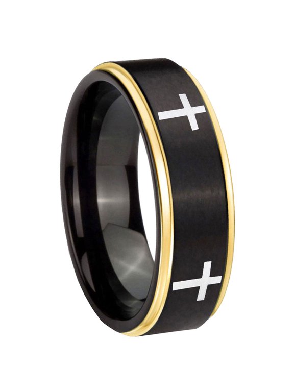 Cross Tungsten Ring for Men 10MM Engraved Wedding Band