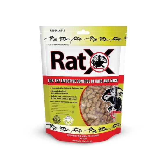 RatX Rodent Killer Bait Pellets for Rats & Mice – Poison Free, Pet Safe | Indoor & Outdoor Use Pellets |1 lb. Bag - 620101