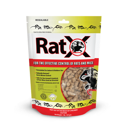 RatX Rodent Killer Bait Pellets for Rats & Mice – Poison Free, Pet Safe | Indoor & Outdoor Use Pellets |1 lb. Bag - 620101