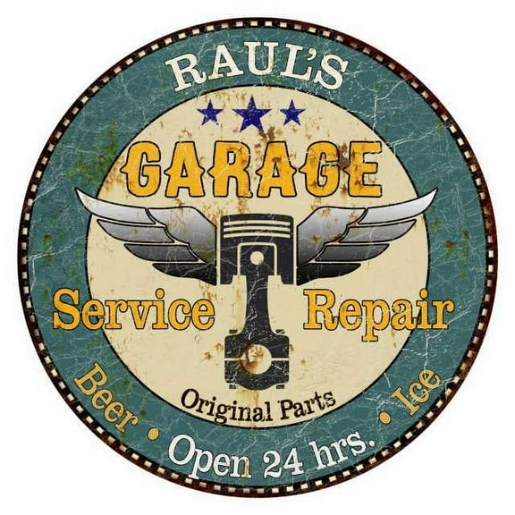RAUL'S Garage 14" Round Metal Sign Man Cave Home Wall Decor 100140027106