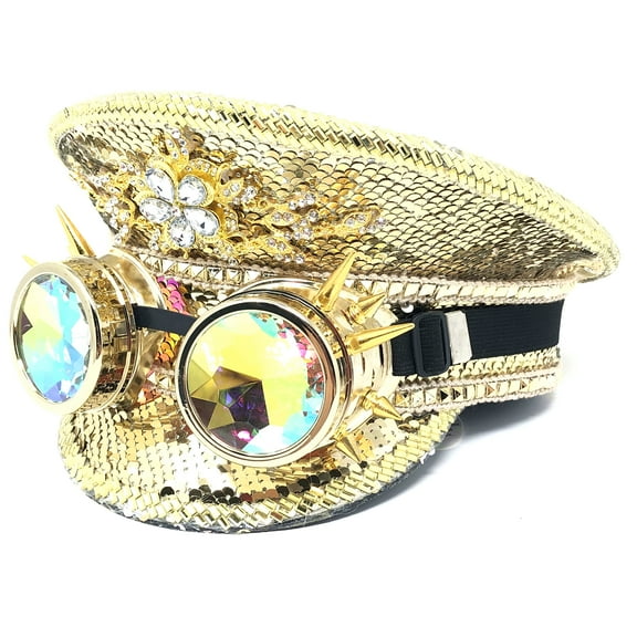 RAVE Captain Style Luxury Rhinestone Sequin Sparkly Concert Hat for Music Festivals