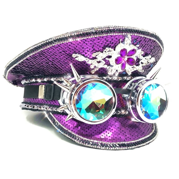RAVE Captain Style Luxury Rhinestone Sequin Sparkly Concert Hat for Music Festivals