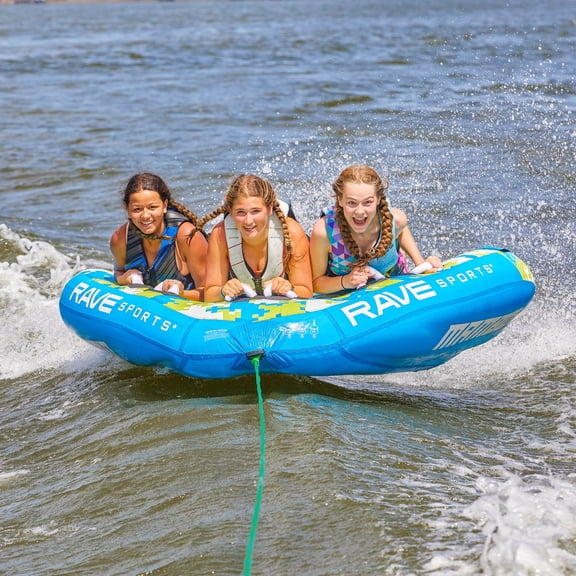 RAVE Sports Mambo 3 Rider Nylon Inflatable Towable Tube Float, Blue