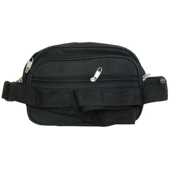 RAVEN Black Money Pouch with Belt | 5 Zippered Compartments | 10" x 7" (25.4 cm x 17.8 cm) Size | Adjustable 34"-55.5" (86.4 cm-141 cm) Belt | Canvas & Nylon Construction