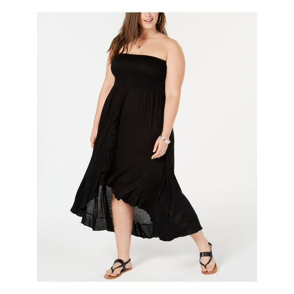 RAVIYA Women's Black Pull-On Style Smocked Swimsuit Cover Up 2X