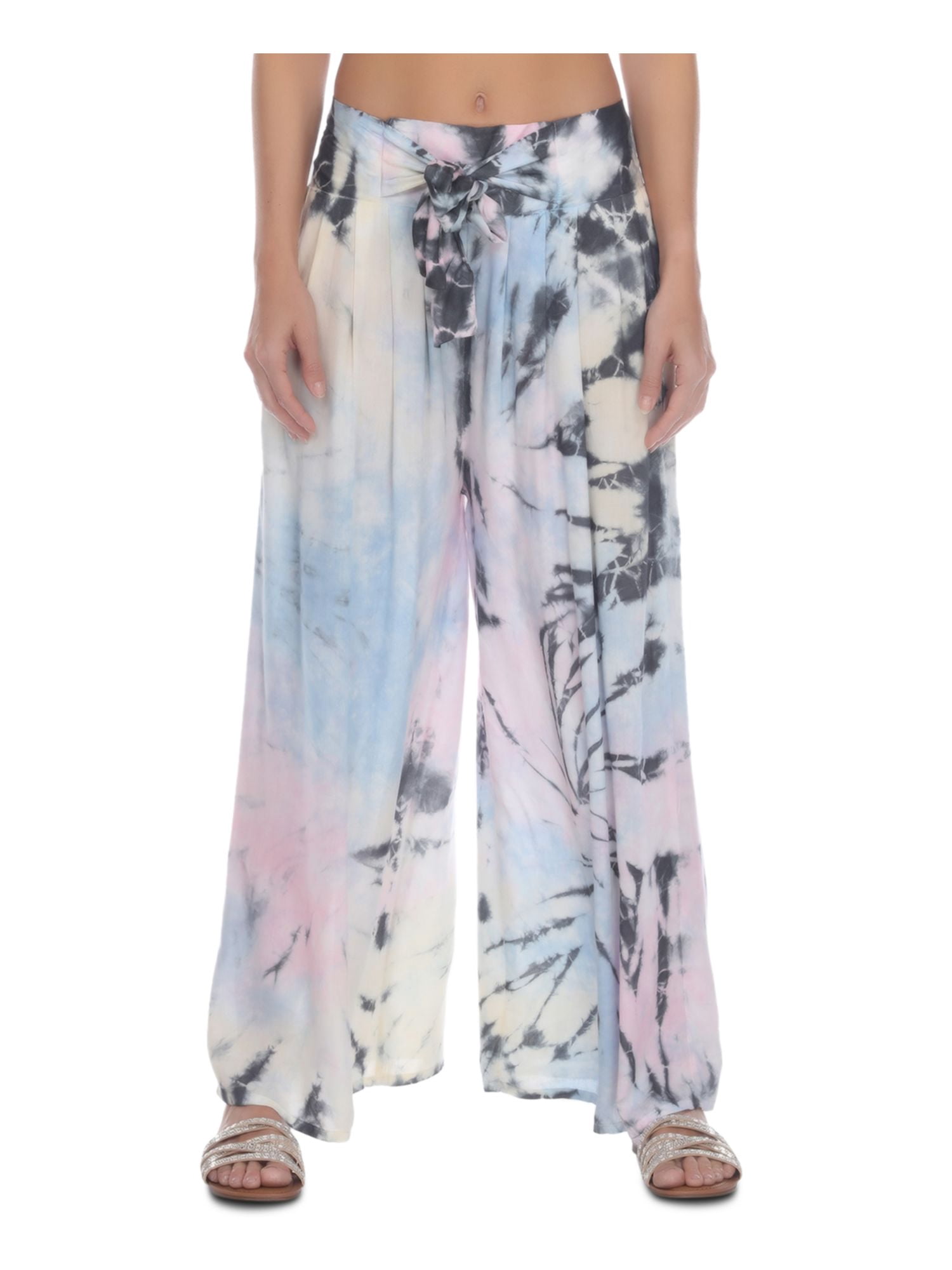 Pink Raviya RAVIYA Women's Multi Color Tie Dye Stretch Wide Leg Pants Smocked Tie ...
