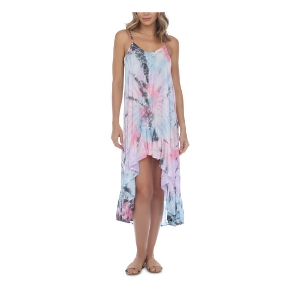 RAVIYA Women's Pink Tie Dye Adjustable Ruffled Swimsuit Cover Up XL