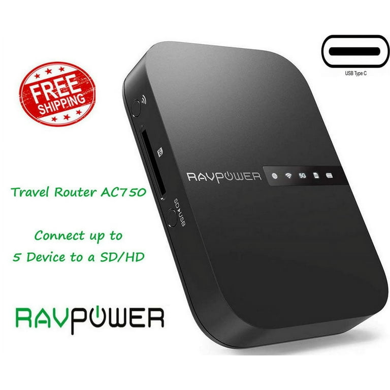 RAVPower FileHub Travel Router AC750 6700h Wireless SD Card Reader ...