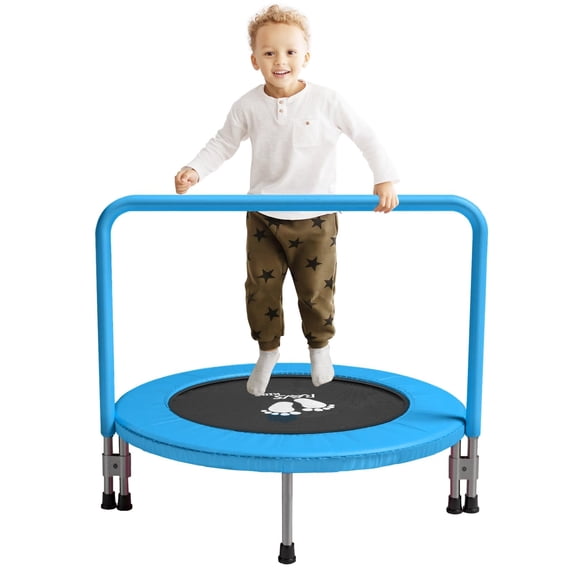 RAVS 36" Toddler Trampoline for Kids Ages 1-6 with Thick Safety Pad Adjustable Foam Handle Easy Assembly Foldable Mini Kids Rebounder Baby Trampolines for Fun and Exercise Indoor/Garden