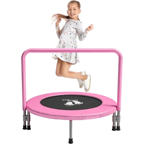RAVS Toddler Trampoline with Adjustable Foam Handle for Kids Ages 4-6, 36 inch, Pink