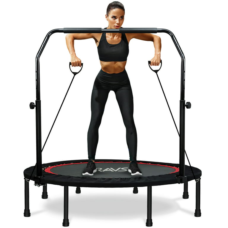 RAVS 48'' Inch Black Foldable Mini Fitness Trampoline Rebounder for Kids  and Adults with Handle