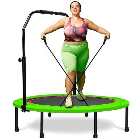 RAVS 48 Inch Rebounder Trampoline, Foldable Fitness, 450 lbs Weight Capacity, Adjustable Handlebar,