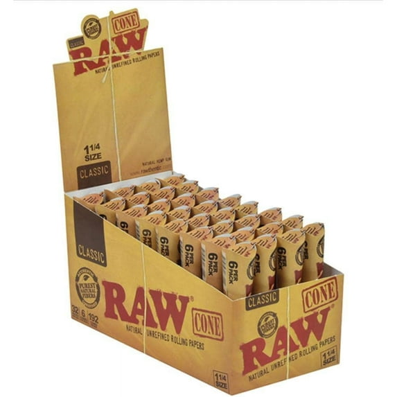 RAW 92 Rolling Paper Cones Natural Hemp, 32 Papers (Pack of 6)
