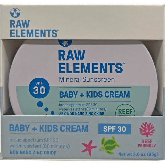 Raw Elements Baby and Kids Mineral Sunscreen SPF30 Cream Tin 3.0 oz