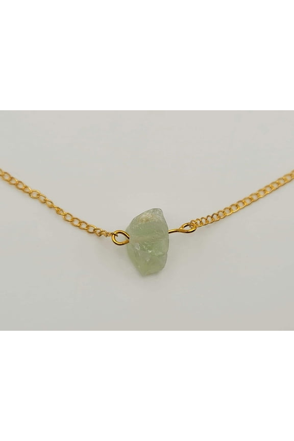 RAW Green Aventurine Healing Crystal Necklace Gold tone