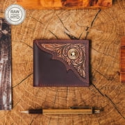 RAW HYD RFID Wallet for Men with Star Concho, Western Wallet, Slim & Compact Cowboy Wallet, Bourbon Brown