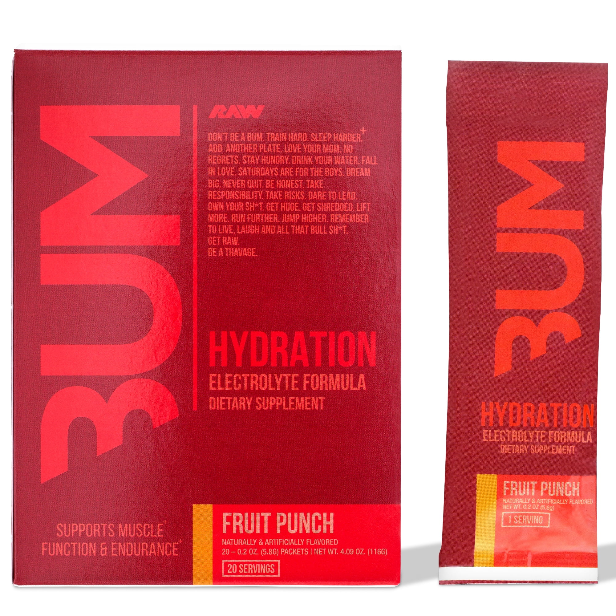 RAW Nutrition BUM Hydration Electrolyte Supplement Drink Mix, Fruit