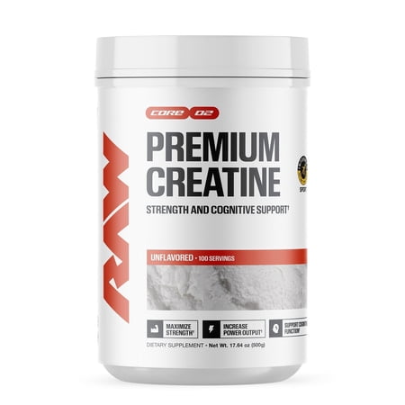 RAW Nutrition 5g Creatine Monohydrate Powder, Supplement for Workout Performance, Build Muscle & Strength, Unflavored, 100 Servings