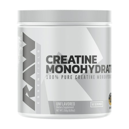 RAW Nutrition Essential 100% Pure Creatine Monohydrate Powder, Unflavored, 8.81 oz, 50 Servings