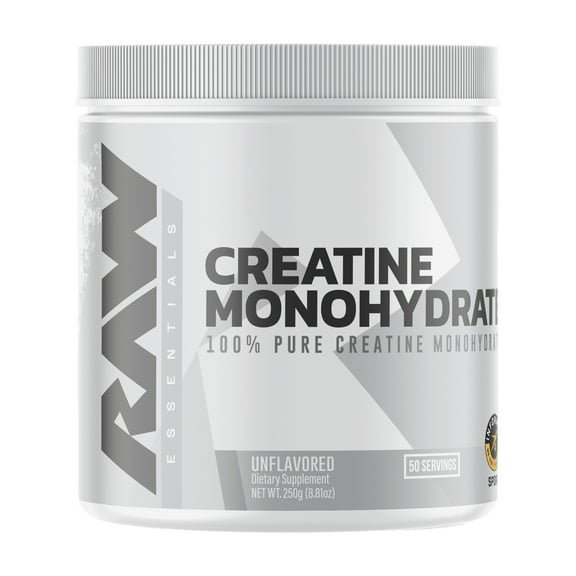 RAW Nutrition Essential 100% Pure Creatine Monohydrate Powder, Unflavored, 8.81 oz, 50 Servings