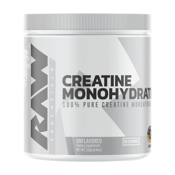 RAW Nutrition Essential 100% Pure Creatine Monohydrate Powder, Unflavored, 50 Servings