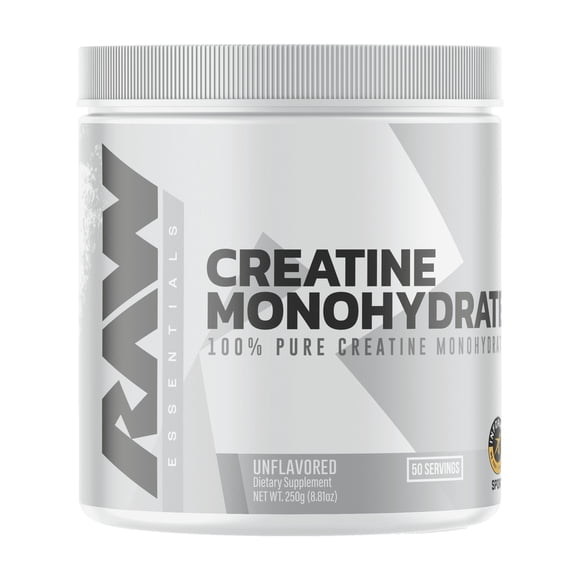 RAW Nutrition Essential 100% Pure Creatine Monohydrate Powder, Unflavored, 50 Servings