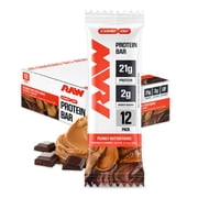 RAW Nutrition Protein Bar, 21g Protein, Peanut Butter Fudge, 12 Pack