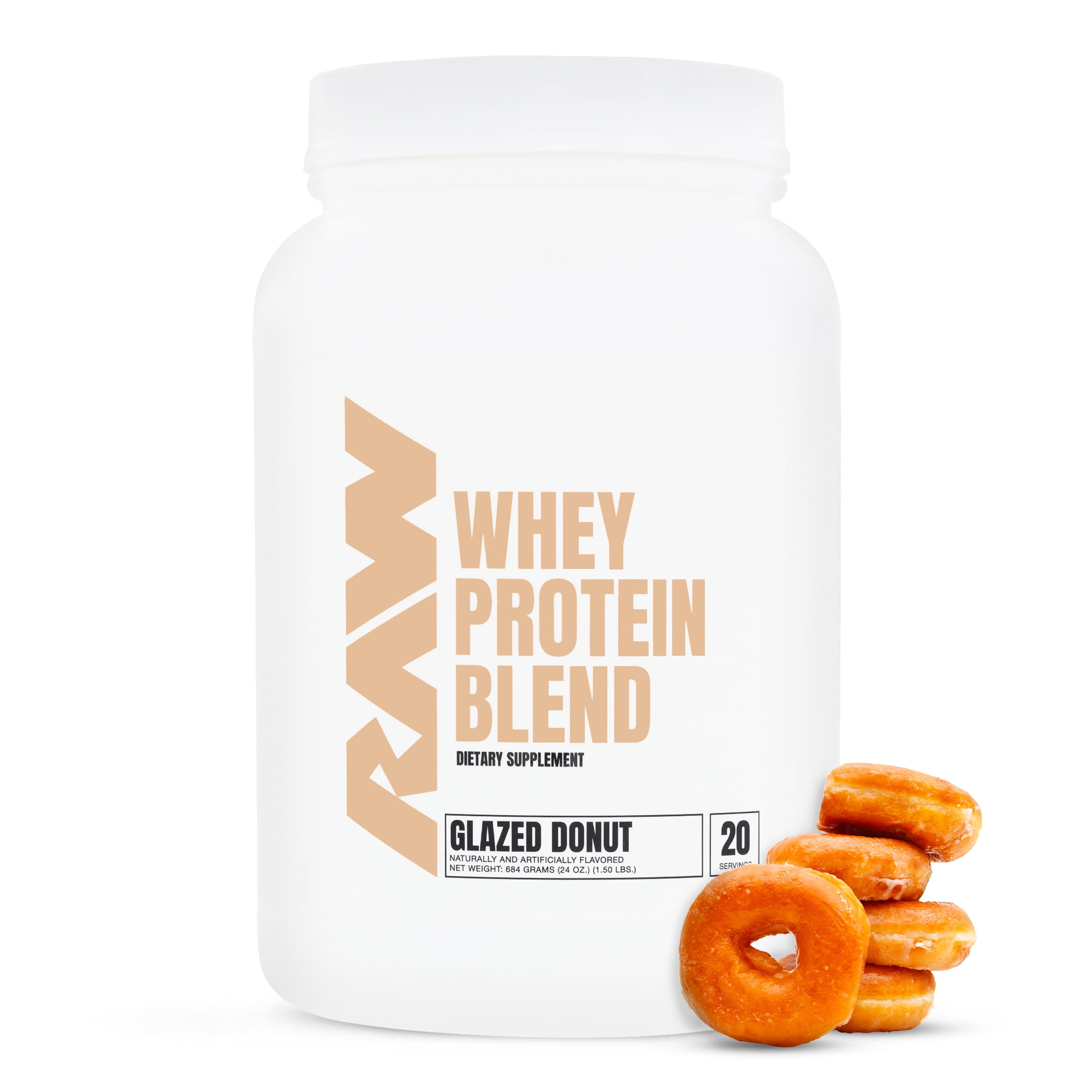 RAW Nutrition Whey Protein Powder, Glazed Donut, 20 Servings
