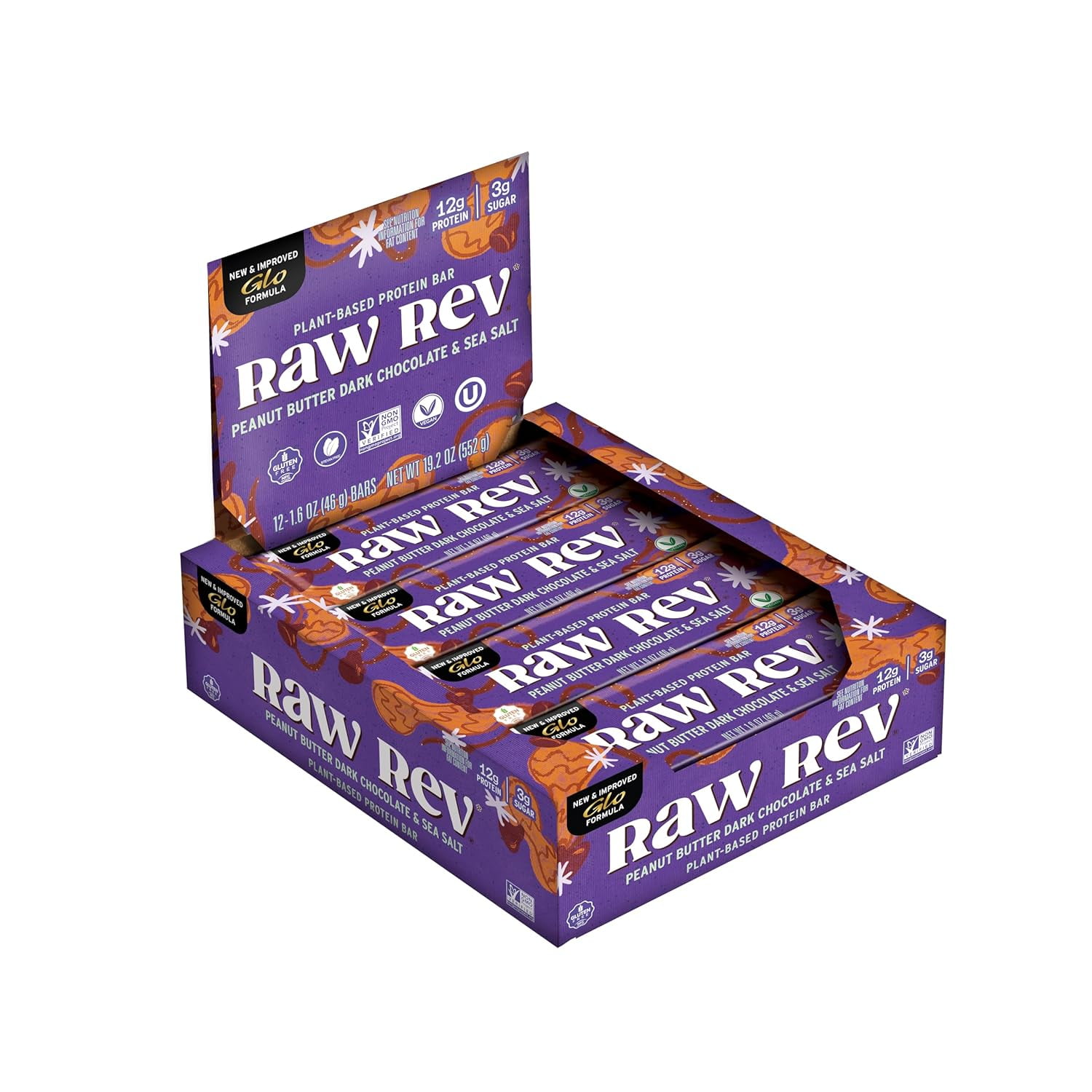 RAW REV Glo Bar with Raw Superfoods Peanut Butter Dark Chocolate & Sea