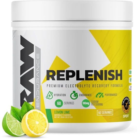 Raw Nutrition Replenish Post-Workout Recovery Powder, Lemon Lime, 60 Servings