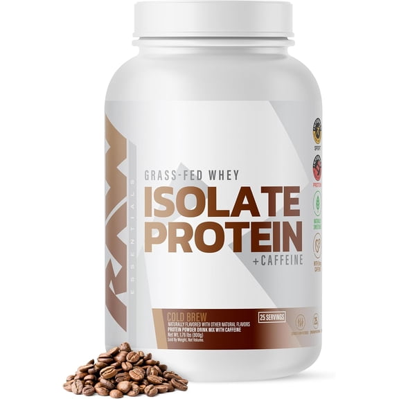 RAW Whey Isolate Protein Powder, Cold Brew - 100% Grass-Fed Sports Nutrition Whey Protein Powder for Muscle Growth & Recovery - Low-Fat, Low Carb, Naturally Flavored & Sweetened - 25 Servings