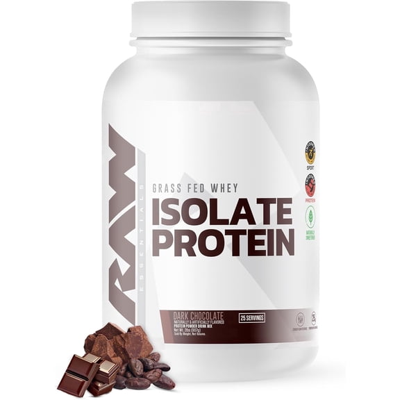 RAW Whey Isolate Protein Powder, Dark Chocolate - 100% Grass-Fed Sports Nutrition Whey Protein Powder for Muscle Growth & Recovery - Low-Fat, Low Carb, Naturally Flavored & Sweetened - 25 Servings