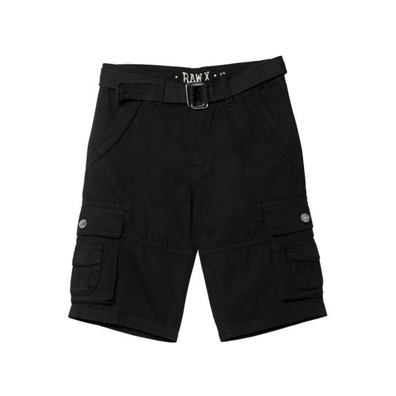 RAW X Boy's Belted Twill Cargo Shorts, Black, 10