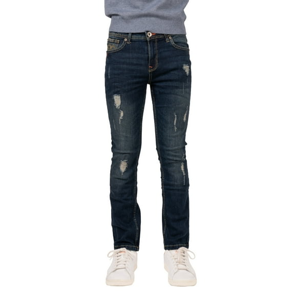 RAW X Boy's RawX Distressed Neon Stitch Jeans, Indigo, 18